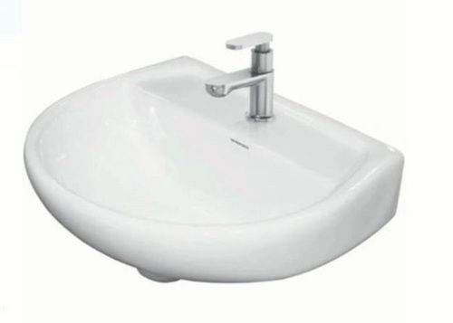 White And Green 2.5 Kilograms, Wall Mounted Semi Curved Polished Ceramic Wash Basin