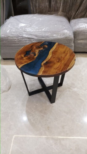 Eco-Friendly Round Epoxy Resin Teak Wood Coffee Table For Home And Hotel