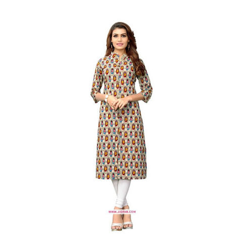 Fashionable Comfortable And Light Weight Printed 3-4 Th Party Wear Cotton Kurti For Ladies 
