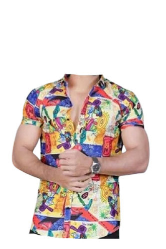 Regular Fit Straight Collar Short Sleeves Trendy Cotton Men'S Printed Shirts Chest Size: 38 Inche