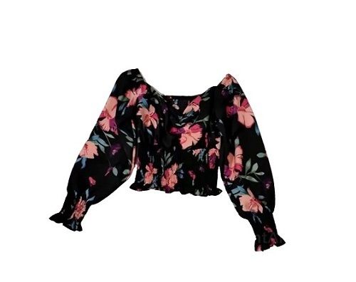 Stylish And Modern Full Sleeves Daily Wear Floral Printed Crepe Western Top