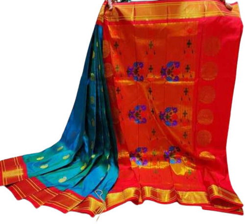 5.8 Meter Long Traditional Wear Zari Work Chanderi Silk Saree For Ladies