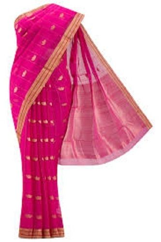 Pink Golden Printed Cotton Silk Ladies Saree For Party Wear