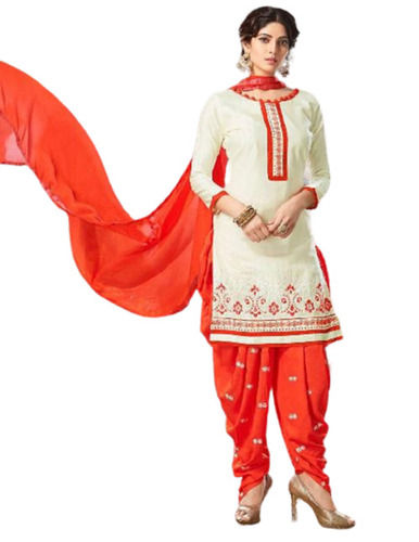 Ladies Embroidered Neck 3/4 Sleeves Cotton Salwar Suit With Dupatta