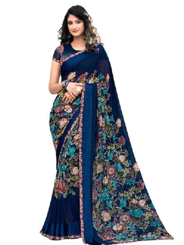 5.5 Meter Long Party Wear Floral Printed Georgette Saree With Blouse Piece