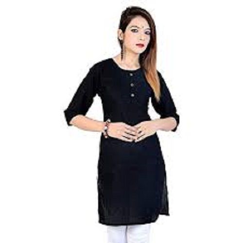 Cool Pass Black Cotton Short Sleeves Kurti