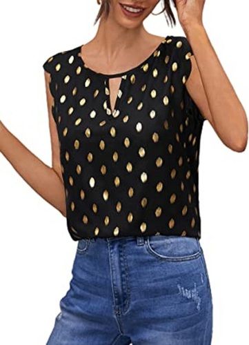 Black Ladies Lightweight Sleeveless Printed Fancy Tops