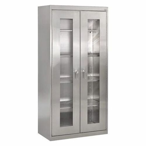8x3x2 Feet Corrosion Resistant Polished Glass And Stainless Steel Storage Cabinet