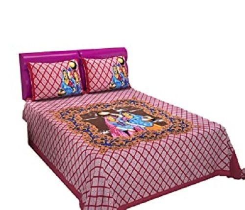 Pink Full Size Breathable Jaipuri Printed Pure Cotton Bed Sheet