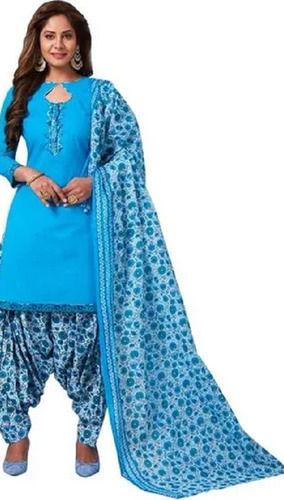 Ladies Regular Fit 3/4th Sleeves Anti Wrinkle Printed Cotton Suit With Dupatta