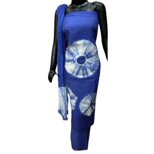 Breathable Shibori Tie And Dyed Unstitched Cotton Ladies Suit With Duppatta