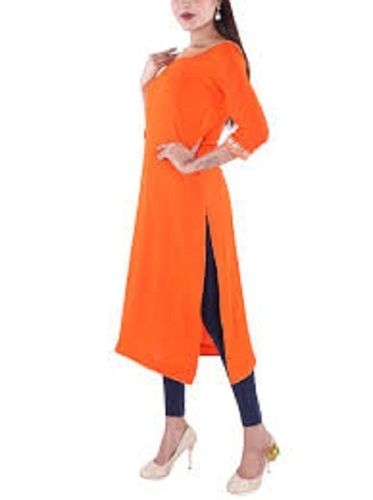 36 Inch Length Comfortable To Wear Georgette Long Orange Kurti