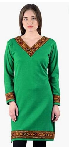 Long Sleeve V- Neck Style Woolen Casual Wear Designer Kurti For Women