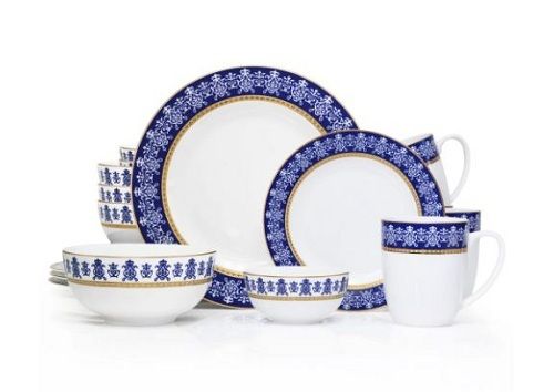 White And Blue Ceramic Material Dinner Set