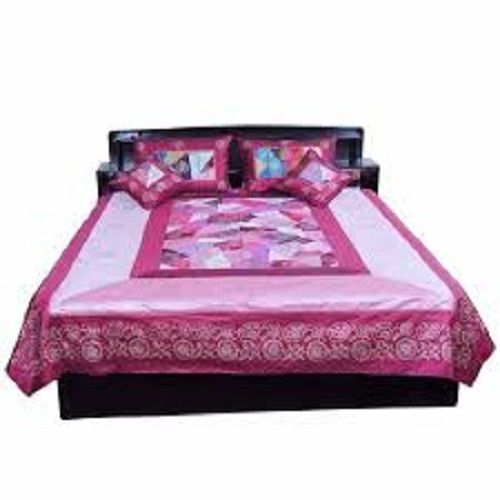 Washable Pink Embroidered Silk Bedlinen Bed Sheet With Cushion 