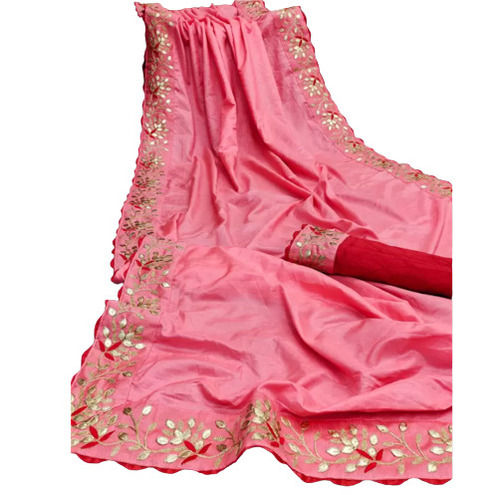 5.5 Meter Long Party Wear Gota Patti Work Plain Silk Saree For Ladies  Application: Fire Safety