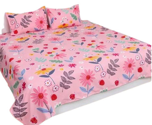 Light Pink And Flower Printed Cotton Bed Sheet For Home