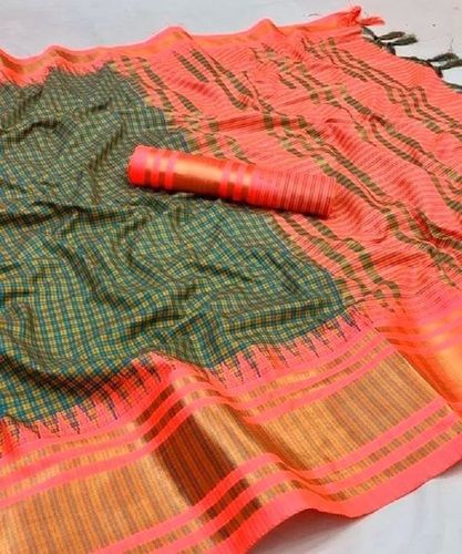 Cotton Check Saree with Blouse Piece, Length: 6.3 m at Rs 370 in Surat
