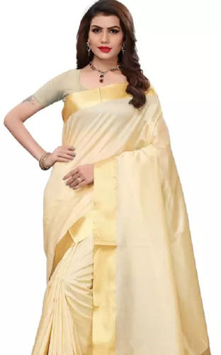 Zari Work Enthralling Design Skin Friendly Plain Cotton Saree For Ladies 