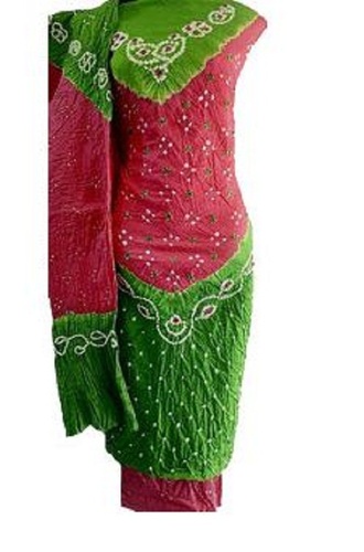 Red And Green Multi Color Printed Highly Breathable Soft Cotton Unstitched Ladies Suit For Casual Wear