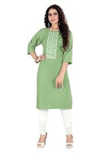 3/4 Sleeves Printed Ladies Fancy Green And White Long Kurti Decoration Material: Fur