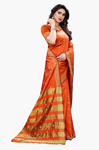 Party Wear Comfortable And Washable Zari Work Poly Silk Saree