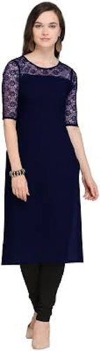 Pakistani Short Sleeves Comfortable To Wear Beautiful Woven Blue Silk Kurti