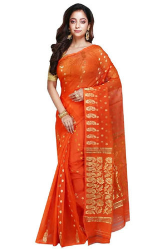 Orange Jamdani Sarees With Blouse Piece