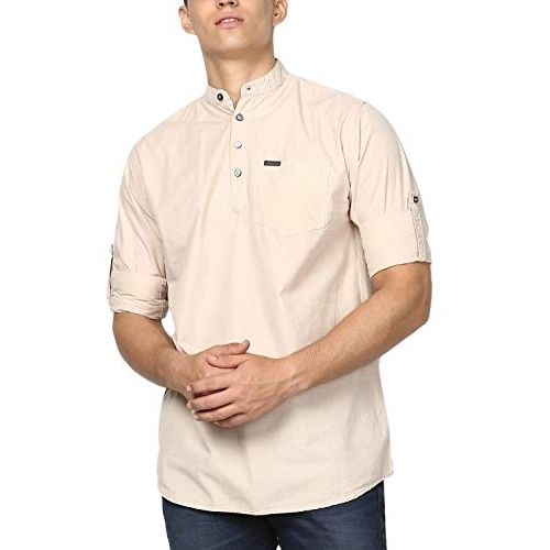 Men Slim Fit Party Wear Full Sleeves Mandarin Collar Plain Cotton Shirt