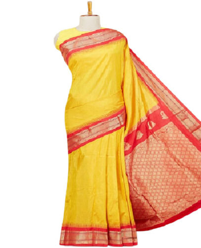 Ladies Ethnic Wear Zari Woven Plain Banglore Silk Saree With Unstitched Blouse