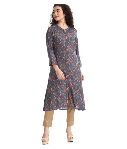 Washable Round Neck Regular Wear Multicolor Cotton Printed Kurti