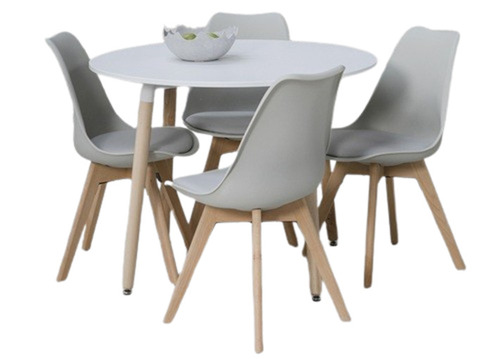Wooden Dining Table Set - Teak Wood, Modern Design, Grey Color | Lightweight, Water Resistant, Easy to Clean, Polished Finish, Includes 4 Chairs and 1 Table
