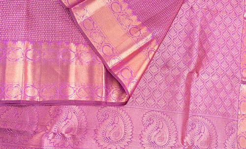 Pink  And Golden 6.3 Meter Long Washable Casual Wear Soft Cotton Silk Jamdani Silk Saree