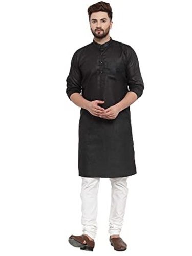 Casual Wear Round Half Collar Neck Full Sleeves Plain Dyed Mens Cotton Kurta Pajama