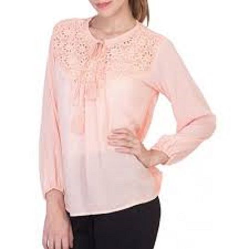 Ladies Skin Friendly Round Neck Fashionable Stylish Light Pink Cotton Tops