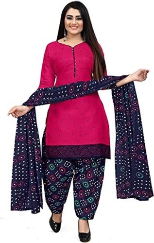 Ladies 3/4 Sleeves Breathable Printed Cotton Salwar Suits