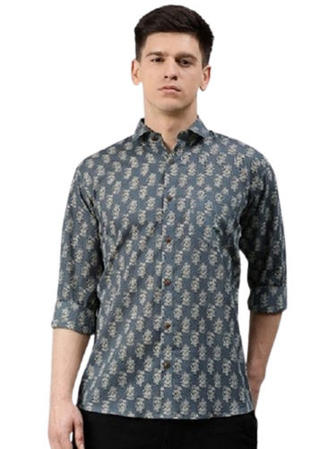 Men Elegant Skin Friendly Collar Neck Full Sleeves Floral Print Cotton Shirt Age Group: All Size