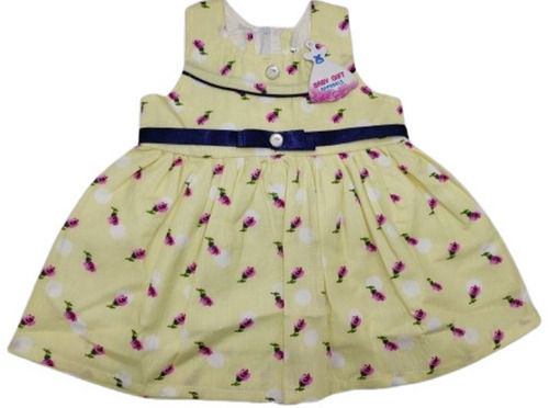 Sleeveless and Floral Printed Anti Wrinkle Cotton Frock For Baby Girl