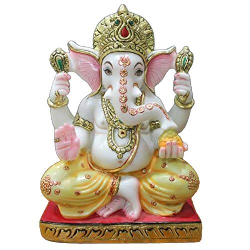 12-Inches Religious Polished Finished Marble Ganesha Statue