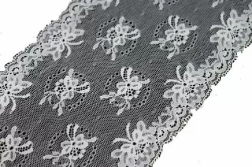 Black And White One Sided Lustrous Elastic Resilient Water Resistant Dotted Nylon Lace 