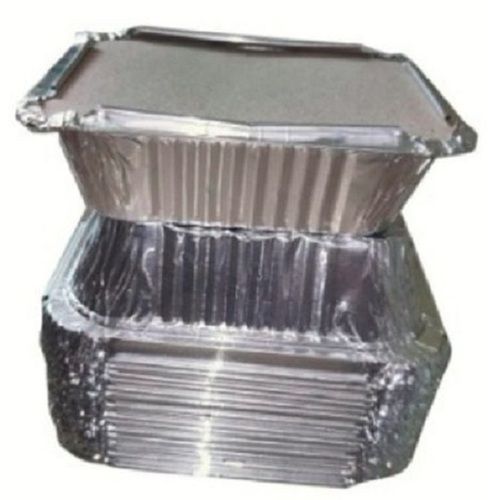 Rectangular Disposable Embossed Aluminum Foil Containers With Lid, 350 Ml 