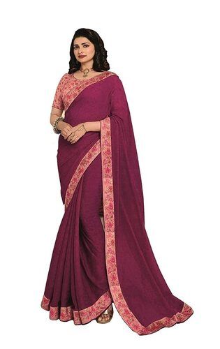 Bollywood Style Anti Wrinkle Lightweight Casual Wear Plain Silk Saree For Ladies