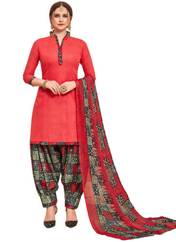 Multicolor 3/4Th Sleeves Floral Printed Casual Wear Cotton Salwar Suit With Dupatta