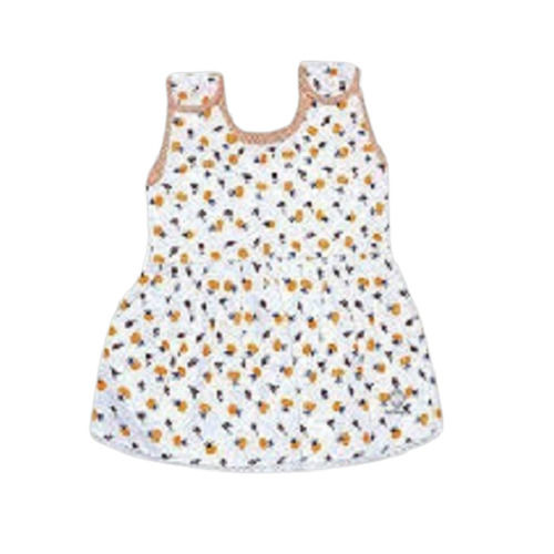 Round Neck Sleeveless Printed Cotton Dress For Baby