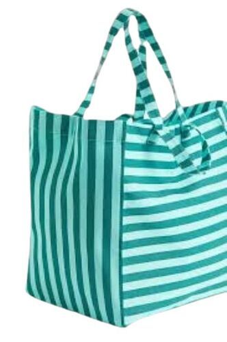 Black With Green Loop Handle Nylon Material Waterproof Striped Bag