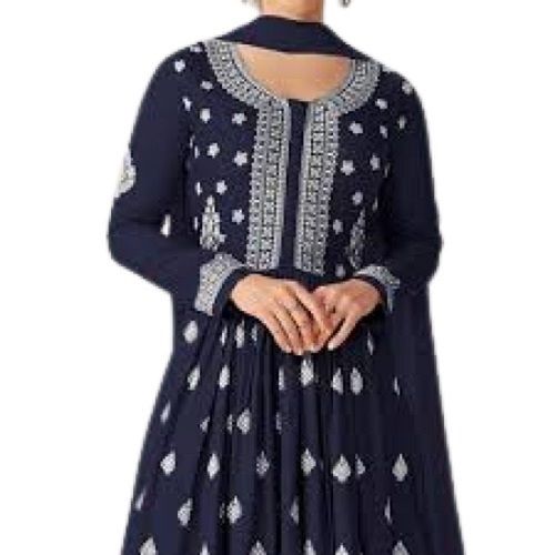 Breathable Ladies Embroidered Navy Blue Long Sleeve Rayon Modern Kurti