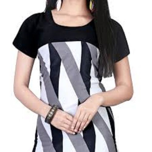 Breathable Ladies Printed Short Sleeve Casual Wear Cotton Black Kurti