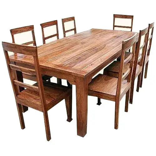 Machine Cutting Polished Oak Wooden Material Dining Table With 8 Chair Set 
