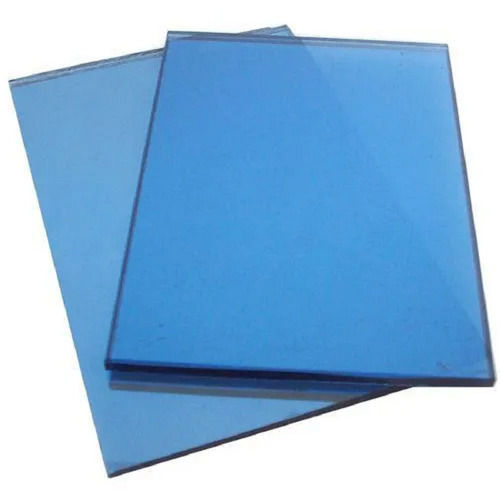 Blue Solid Flat Temper Plain Glossy Reflective Toughened Glass For Office Use