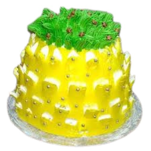 उत्सव के लिए गोल आकार का मीठा और स्वादिष्ट अंडा रहित पाइनएप्पल केक